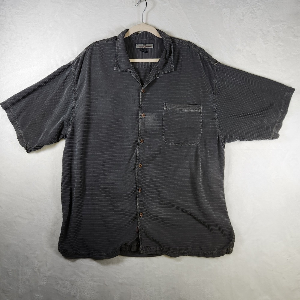 Tommy Bahama Gray Silk Cotton Blend Button‎ Up Shirt Mens XL Extra Large